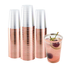 Bev Tek 12 oz Clear Plastic Tumbler - with Rose Gold Rim - 3
