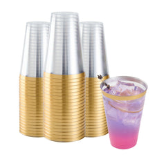 Bev Tek 14 oz Clear Plastic Tumbler - with Gold Rim - 3 1/4