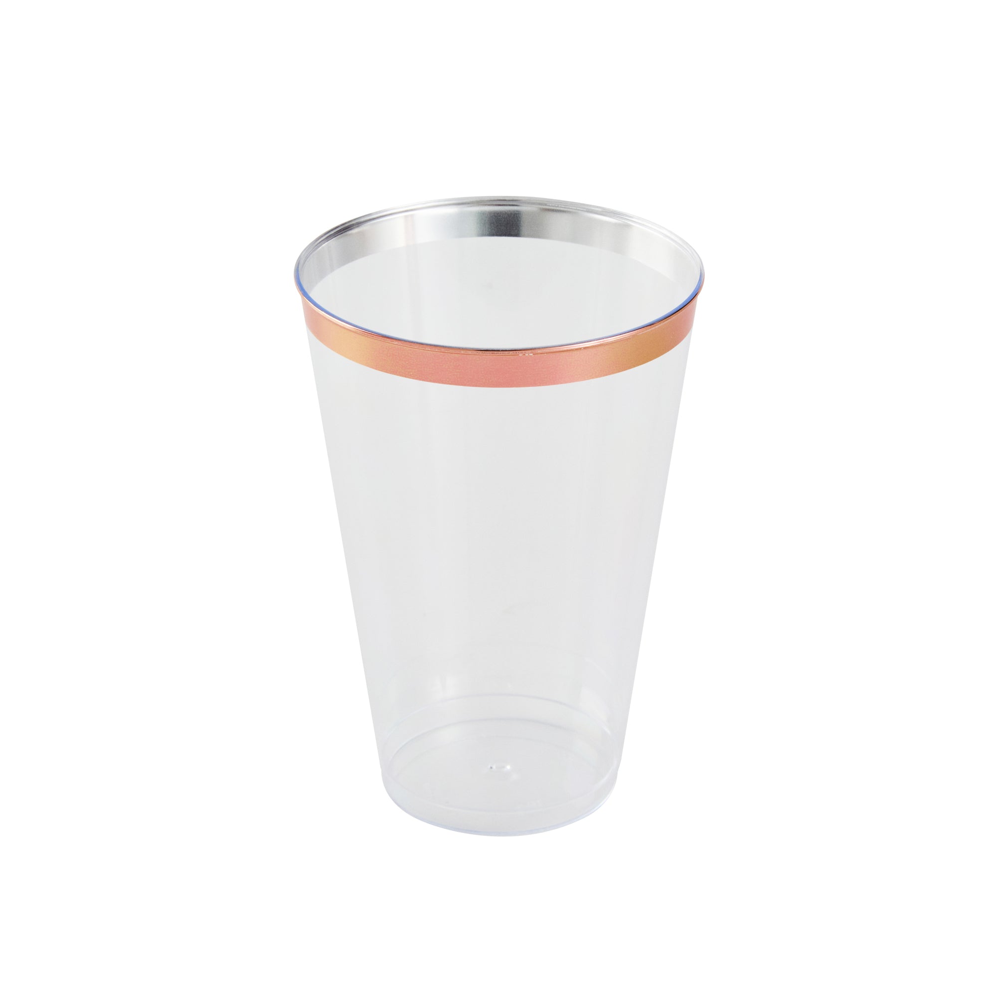 Chef 101 14 oz Clear Plastic Tumbler - with Rose Gold Rim - 3 1/4" x 3 1/4" x 4 3/4" - 500 count box