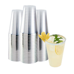 Bev Tek 14 oz Clear Plastic Tumbler - with Silver Rim - 3 1/4