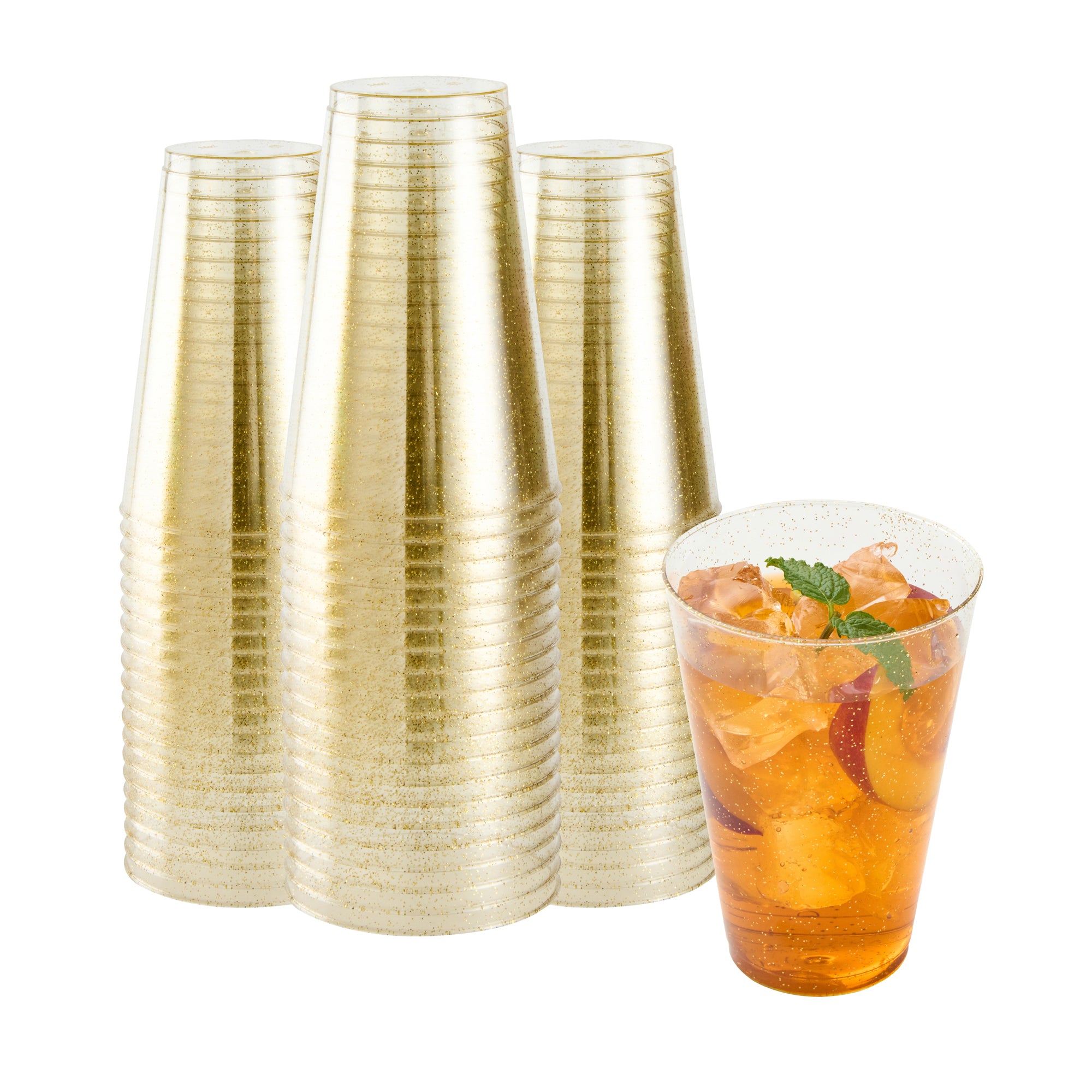 Chef 101 14 oz Gold Glitter Plastic Tumbler - 3 1/4" x 3 1/4" x 4 3/4" - 500 count box