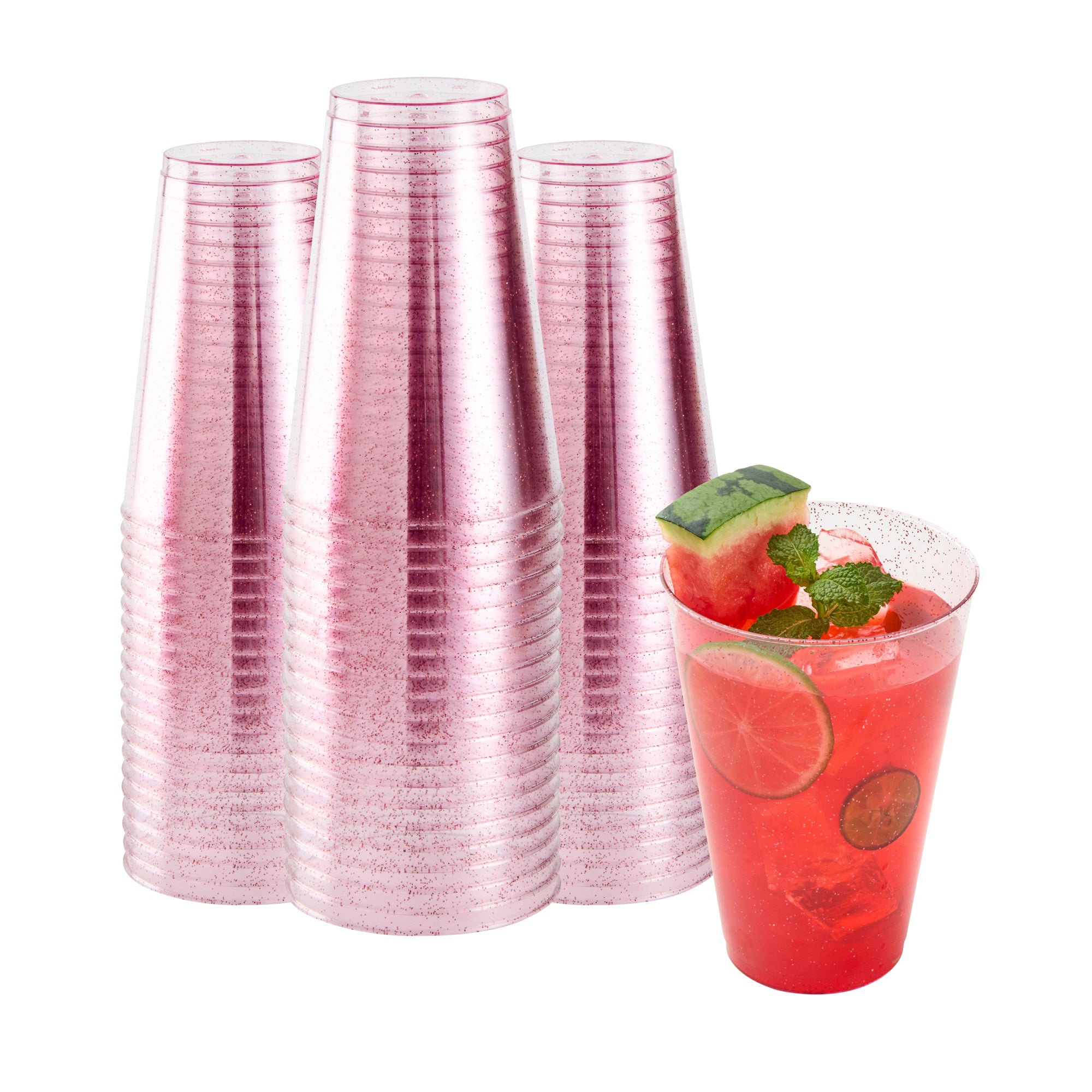 Chef 101 14 oz Pink Glitter Plastic Tumbler - 3 1/4" x 3 1/4" x 4 3/4" - 500 count box