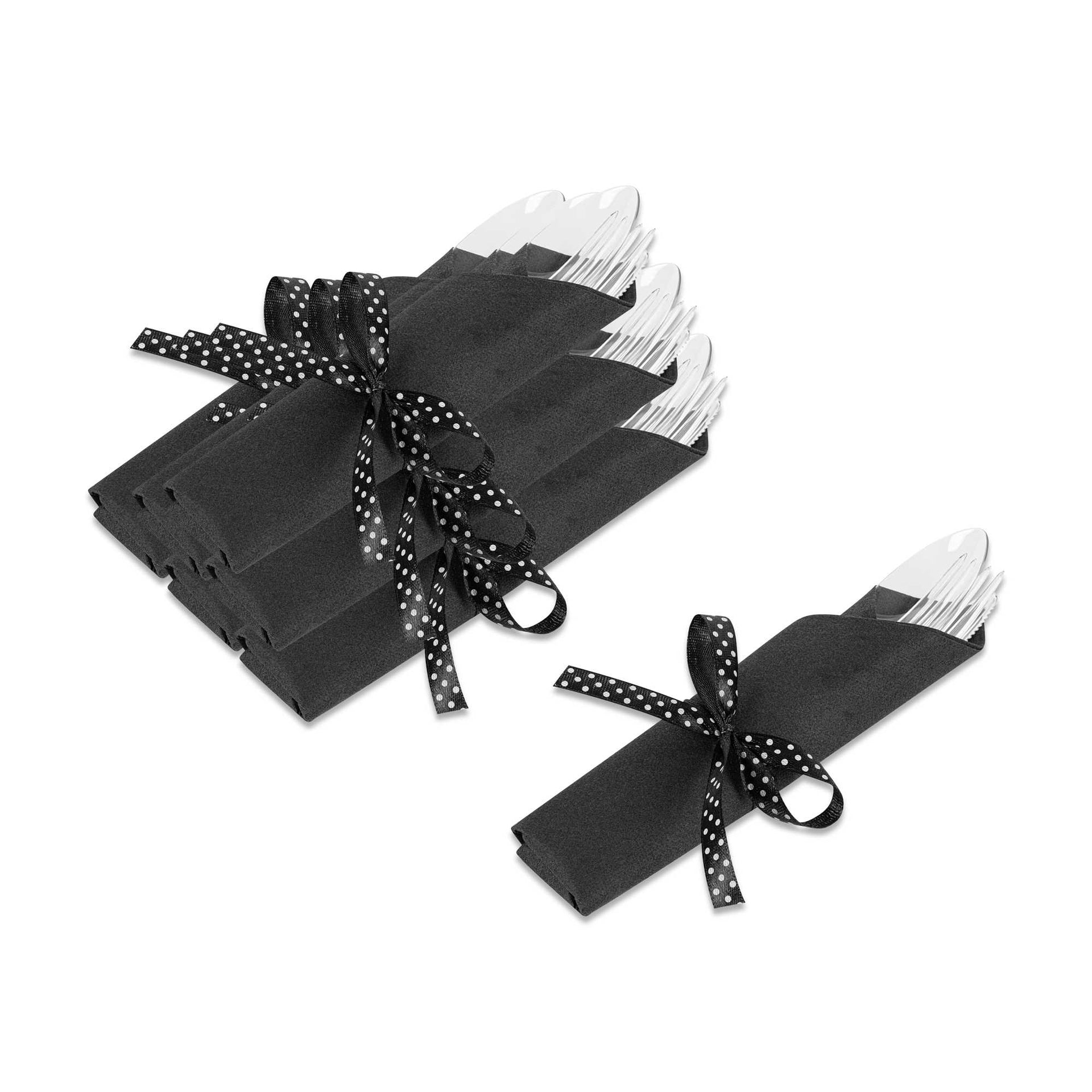 Moderna Clear Plastic Cutlery Set - with Black Napkin, Polka Dot Ribbon - 7 1/4" x 2" x 1 3/4" - 100 count box