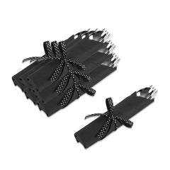 Argento Silver Plastic Cutlery Set - with Black Napkin, Polka Dot Ribbon - 7 1/4