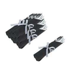 Argento Silver Plastic Cutlery Set - with Black Napkin, Silver Ribbon - 7 1/4