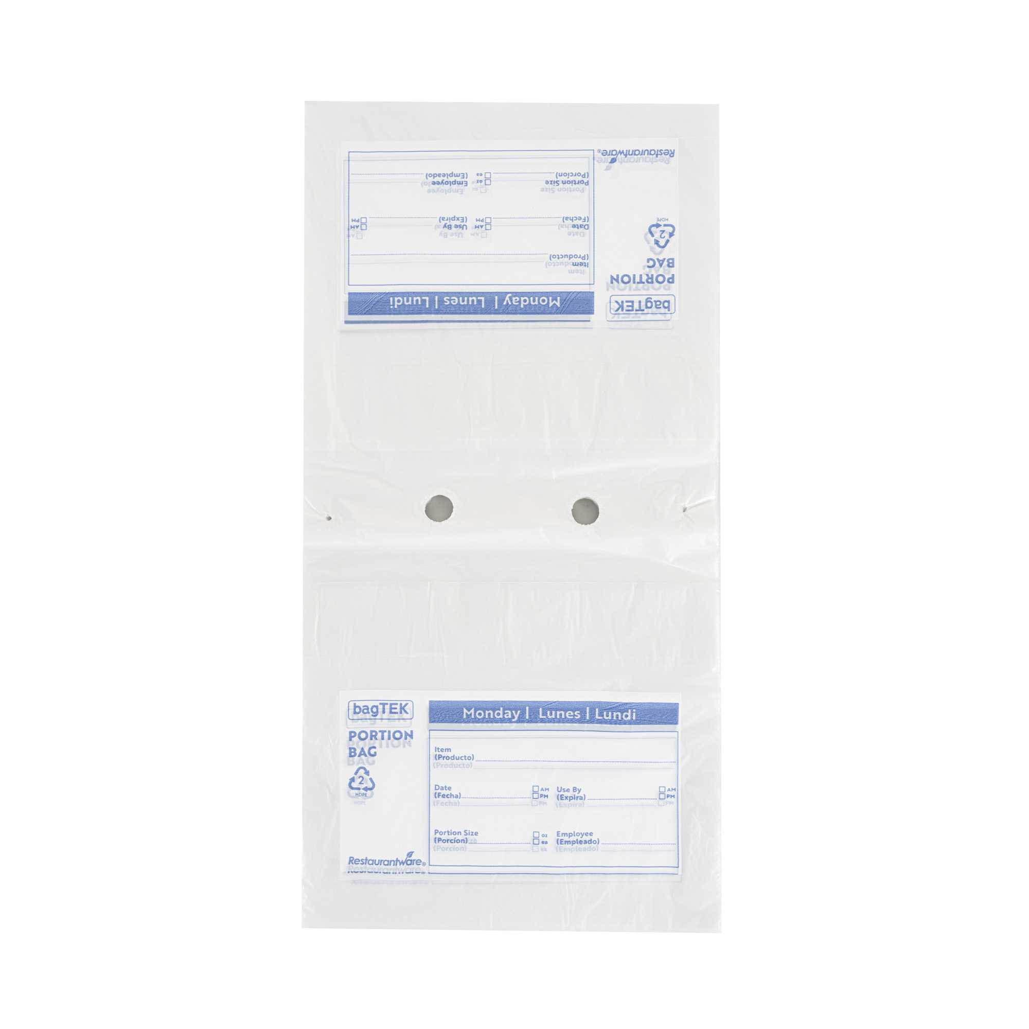 Bag Tek Clear and Blue Plastic Day Of The Week Monday Portion Bag - Trilingual - 8 1/2" x 8 1/2" - 2000 count box