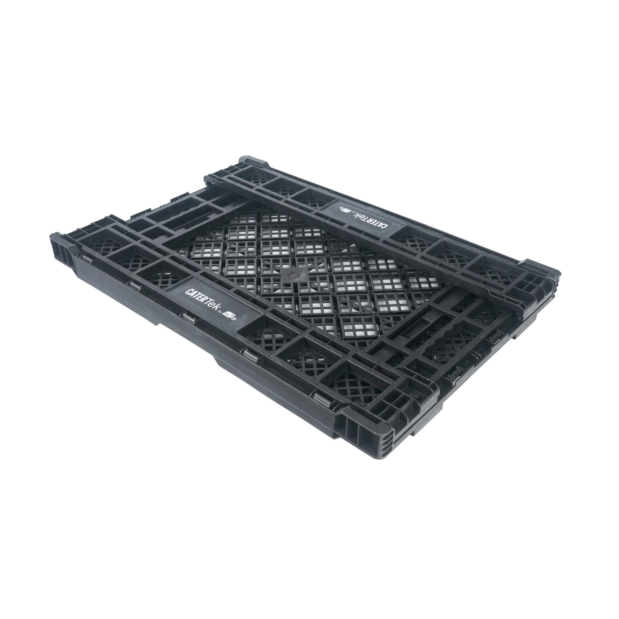 Cater Tek Rectangle Black Plastic Collapsible Crate - Vented, Stackable - 23 3/4" x 15 3/4" x 4 3/4" - 10 count box