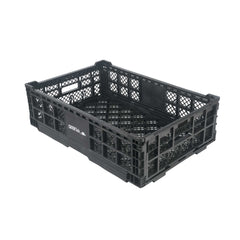 Cater Tek Rectangle Black Plastic Collapsible Crate - Vented, Stackable - 23 3/4