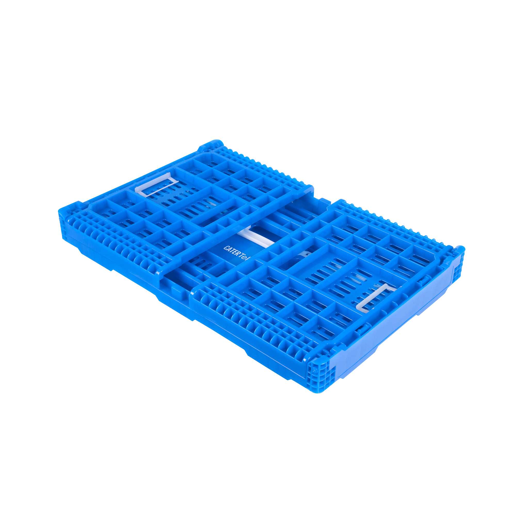 Cater Tek Rectangle Blue Plastic Collapsible Crate - Vented, Stackable - 23 1/2" x 15 3/4" x 11 3/4" - 1 count box