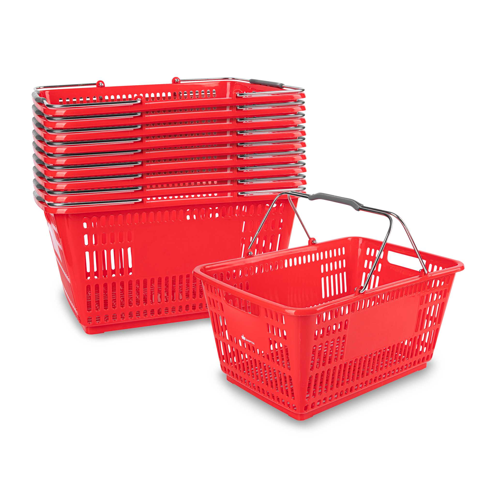 Shop Tek Red Plastic Grocery Market Shopping Basket - with Steel Handles - 19 1/4" x 13" - 1 count box
