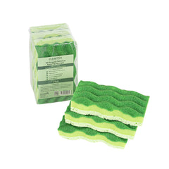 Clean Tek Professional All-Purpose Light and Dark Green Cellulose Scouring Sponge - Grooved - 4 1/2