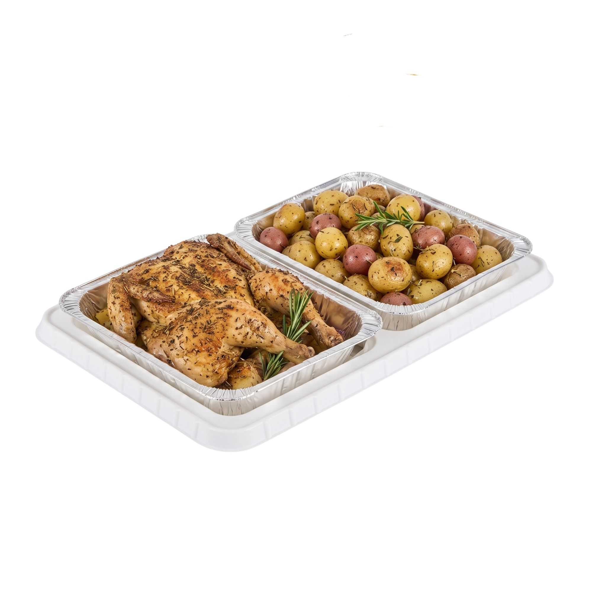 TURBOHEAT White Plastic Flameless Disposable Food Warming Tray - For 2 Half Size Pans - 5 count box