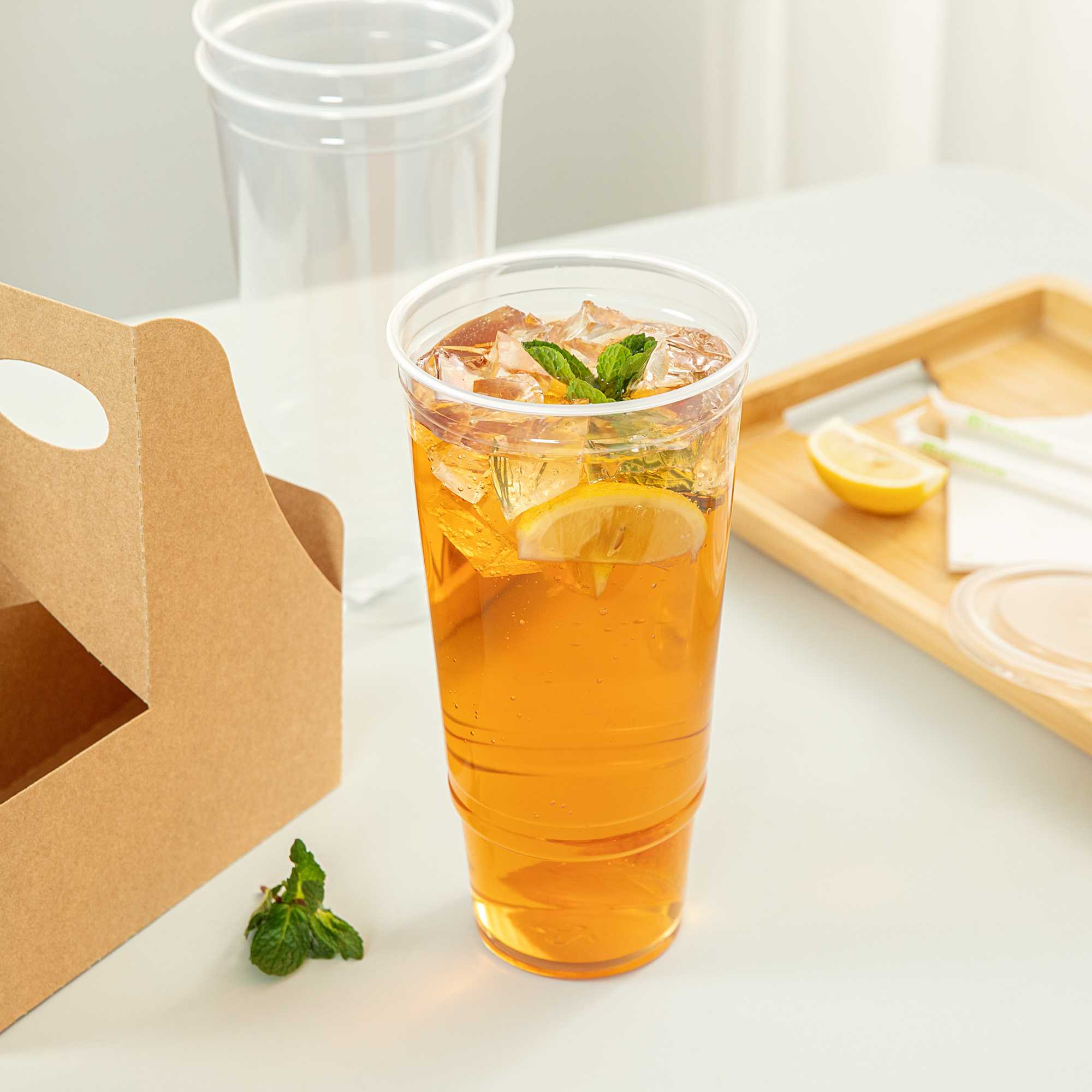 Bev Tek 52 oz Clear Plastic Cold Cup - 4 3/4" x 4 3/4" x 8 1/2" - 25 count box