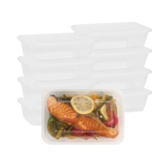 SustainaLite 42 oz Rectangle Clear Plastic Food Container - with Lid, Microwavable - 8 1/2