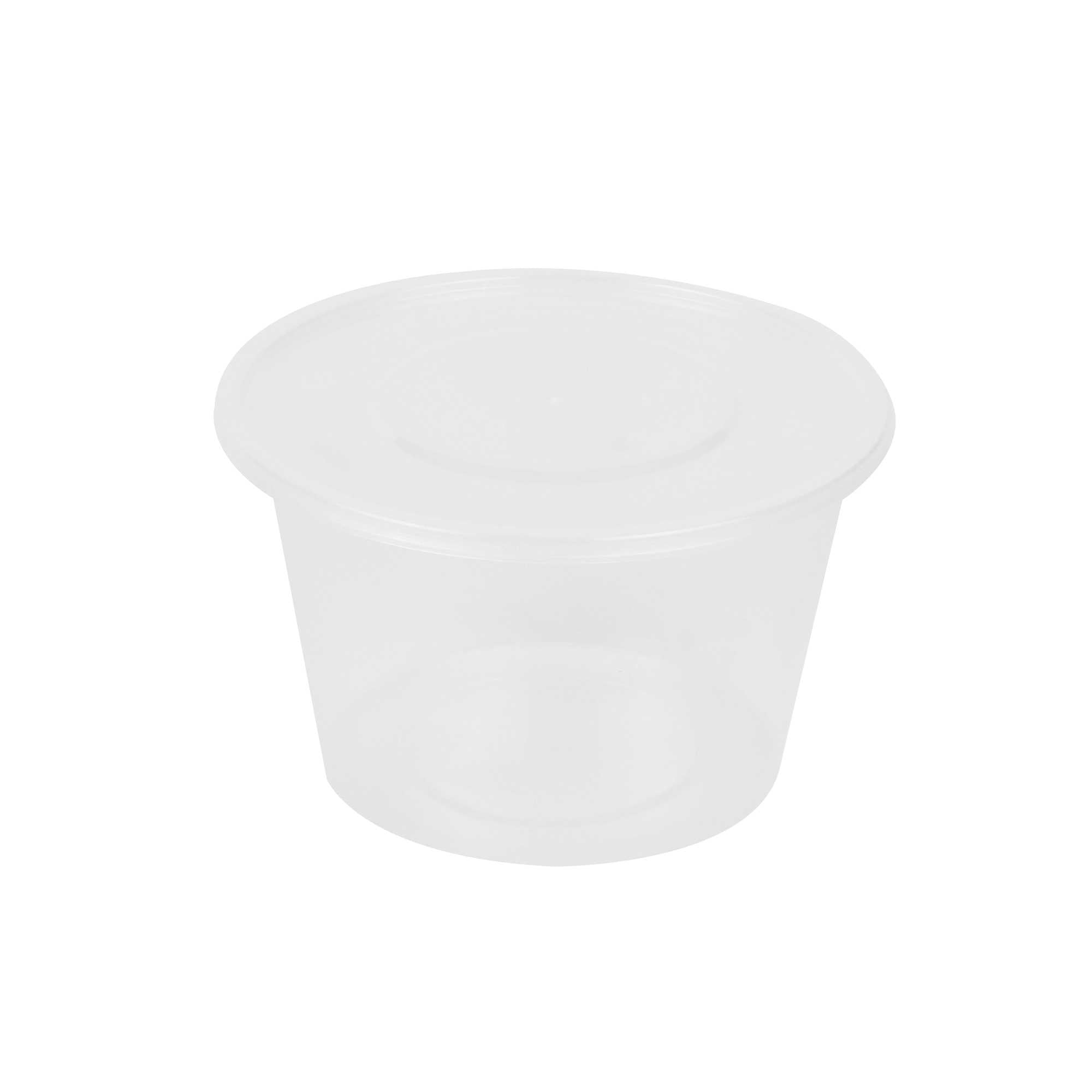 SustainaLite 34 oz Round Clear Plastic Food Container - with Lid, Microwavable - 4 1/4" x 4 1/4" x 3 1/2" - 300 count box