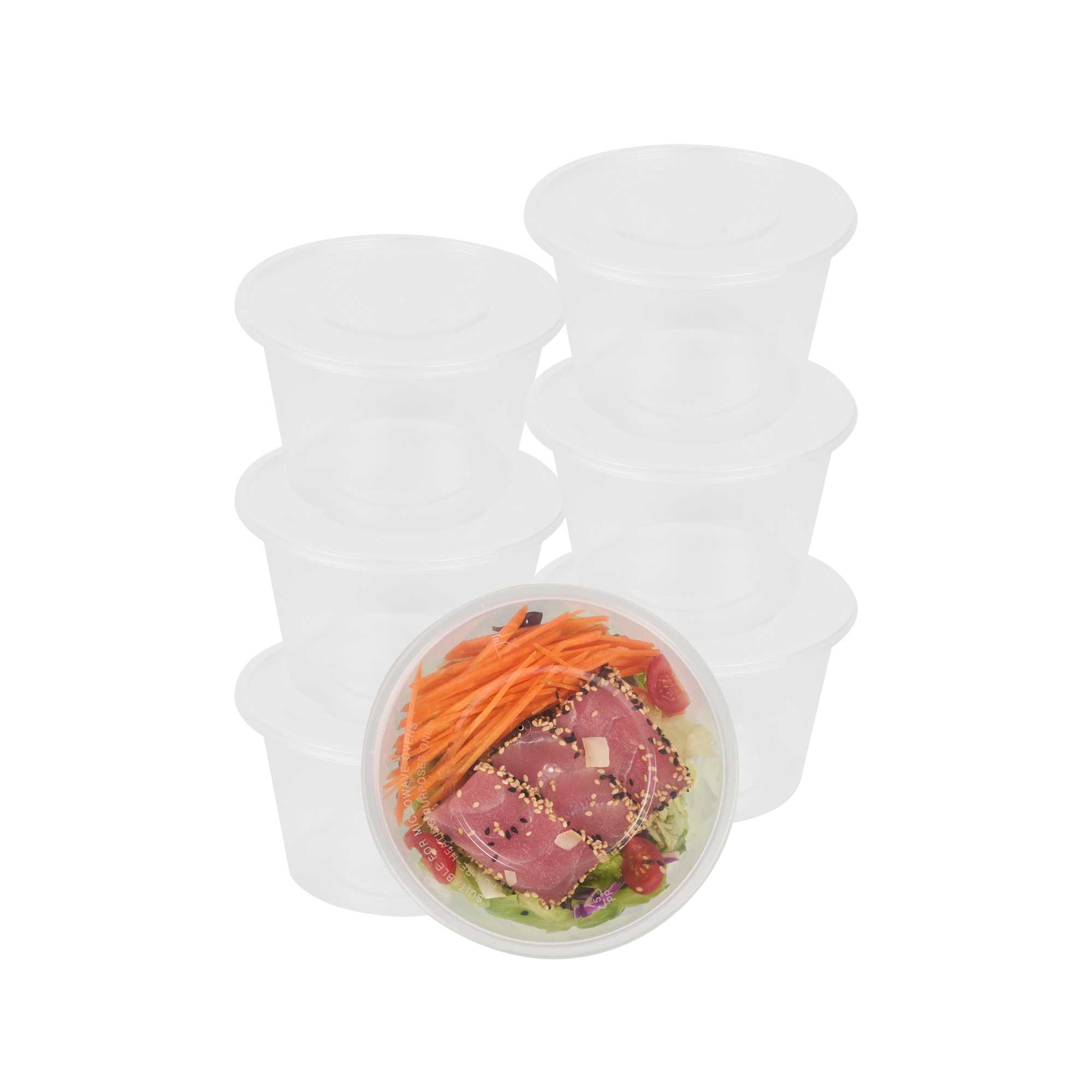 SustainaLite 34 oz Round Clear Plastic Food Container - with Lid, Microwavable - 4 1/4" x 4 1/4" x 3 1/2" - 300 count box