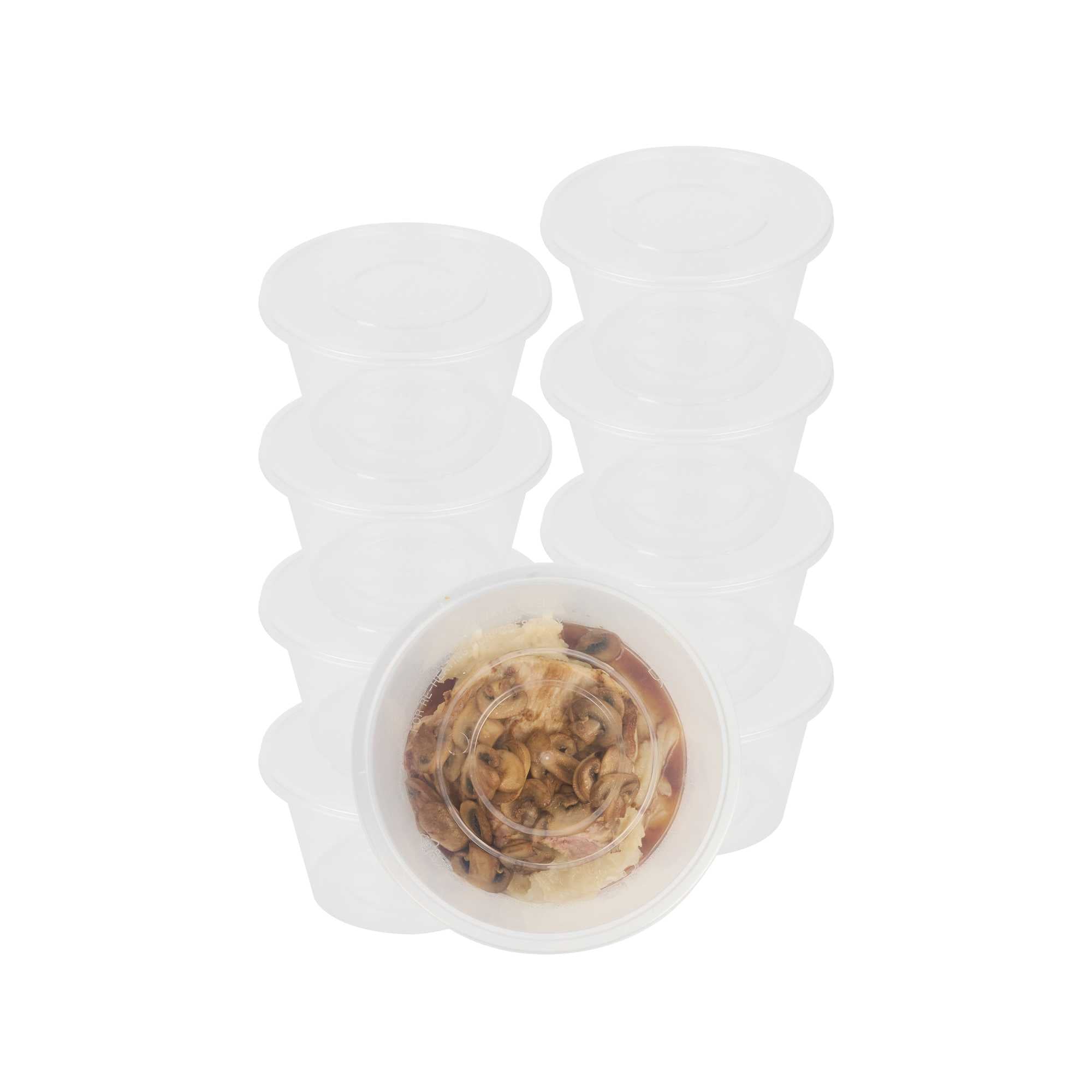 SustainaLite 51 oz Round Clear Plastic Food Container - with Lid, Microwavable - 4 3/4" x 4 3/4" x 4" - 200 count box
