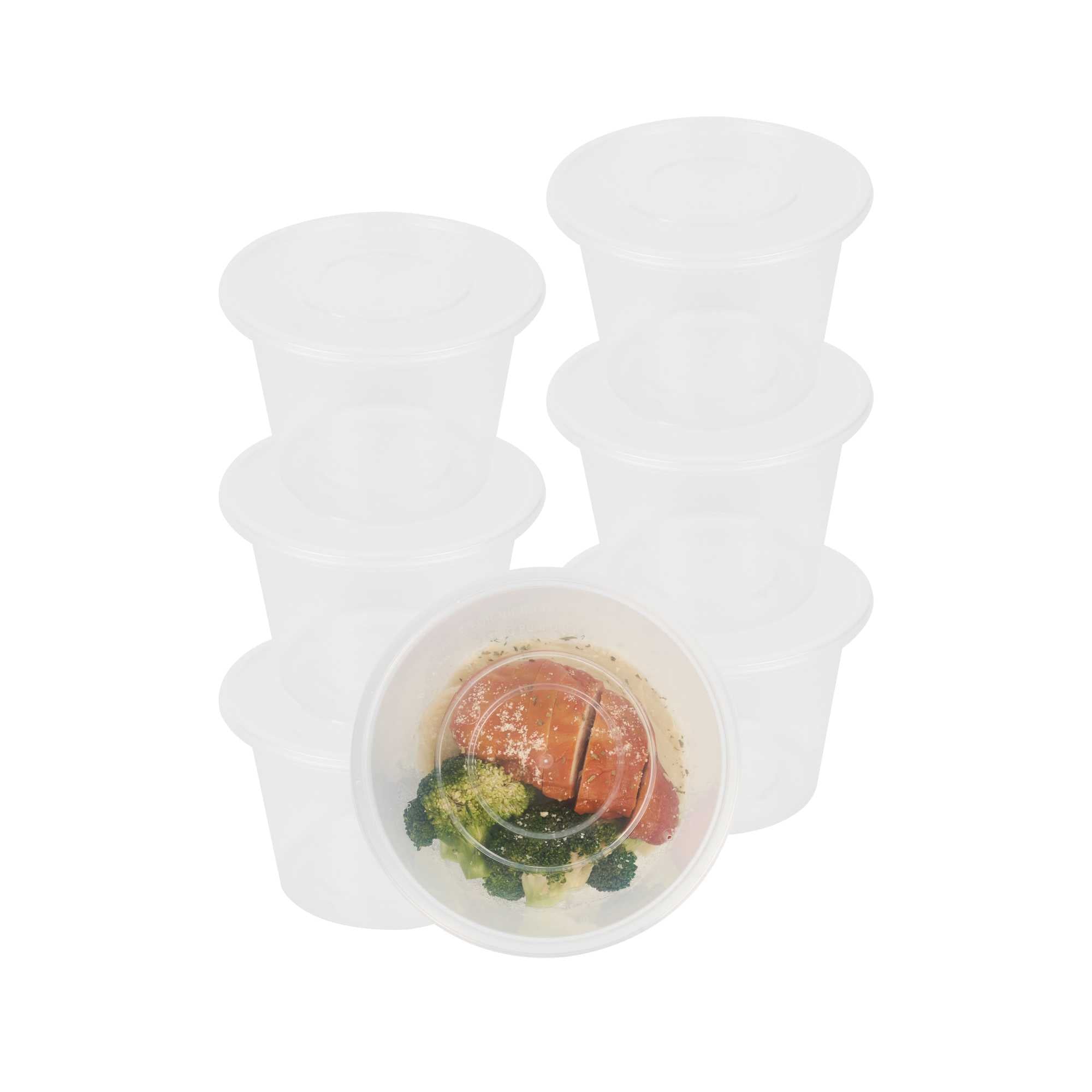 SustainaLite 59 oz Round Clear Plastic Food Container - with Lid, Microwavable - 4 3/4" x 4 3/4" x 4 3/4" - 200 count box