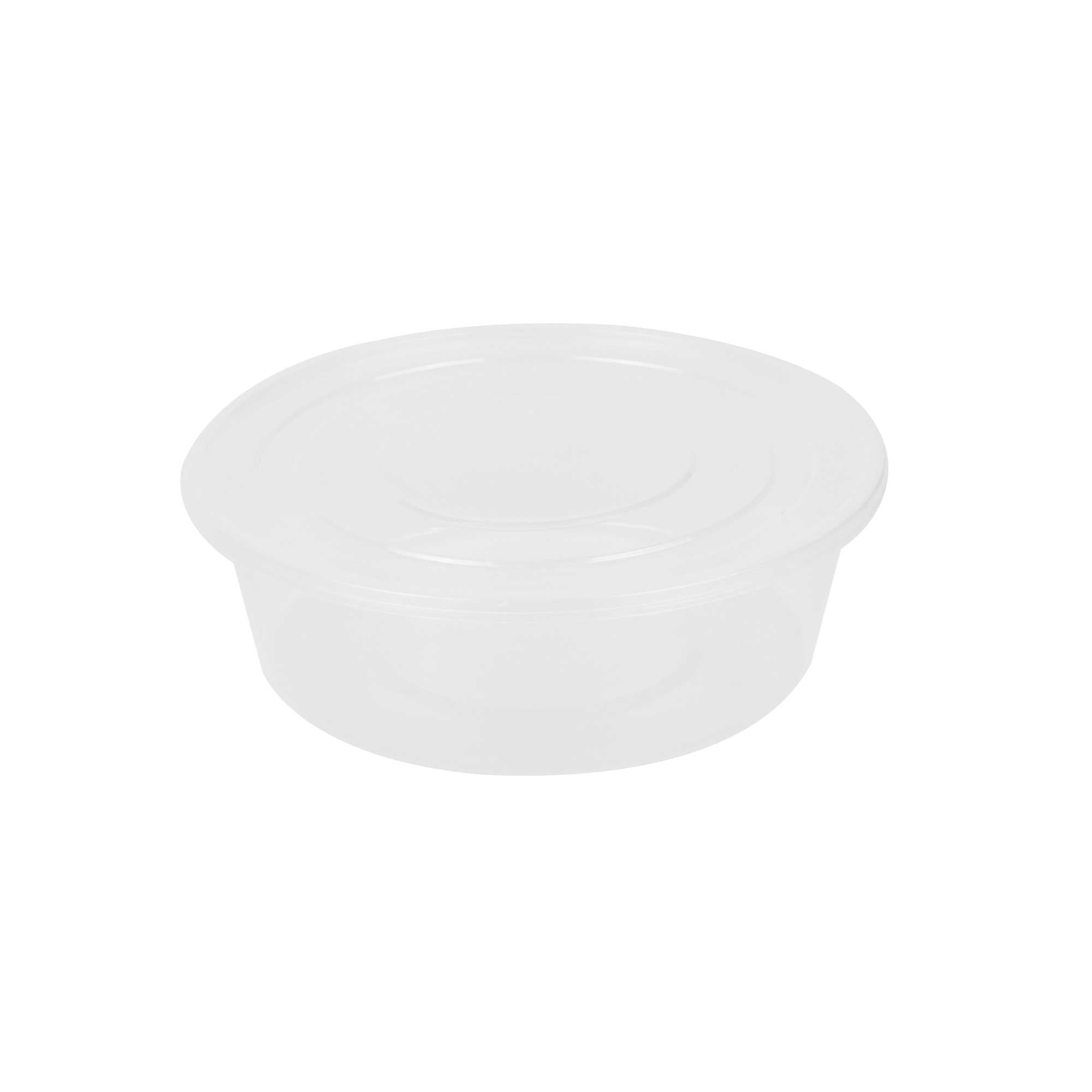 SustainaLite 85 oz Round Clear Plastic Food Container - with Lid, Microwavable - 7 3/4" x 7 3/4" x 3 1/4" - 30 count box