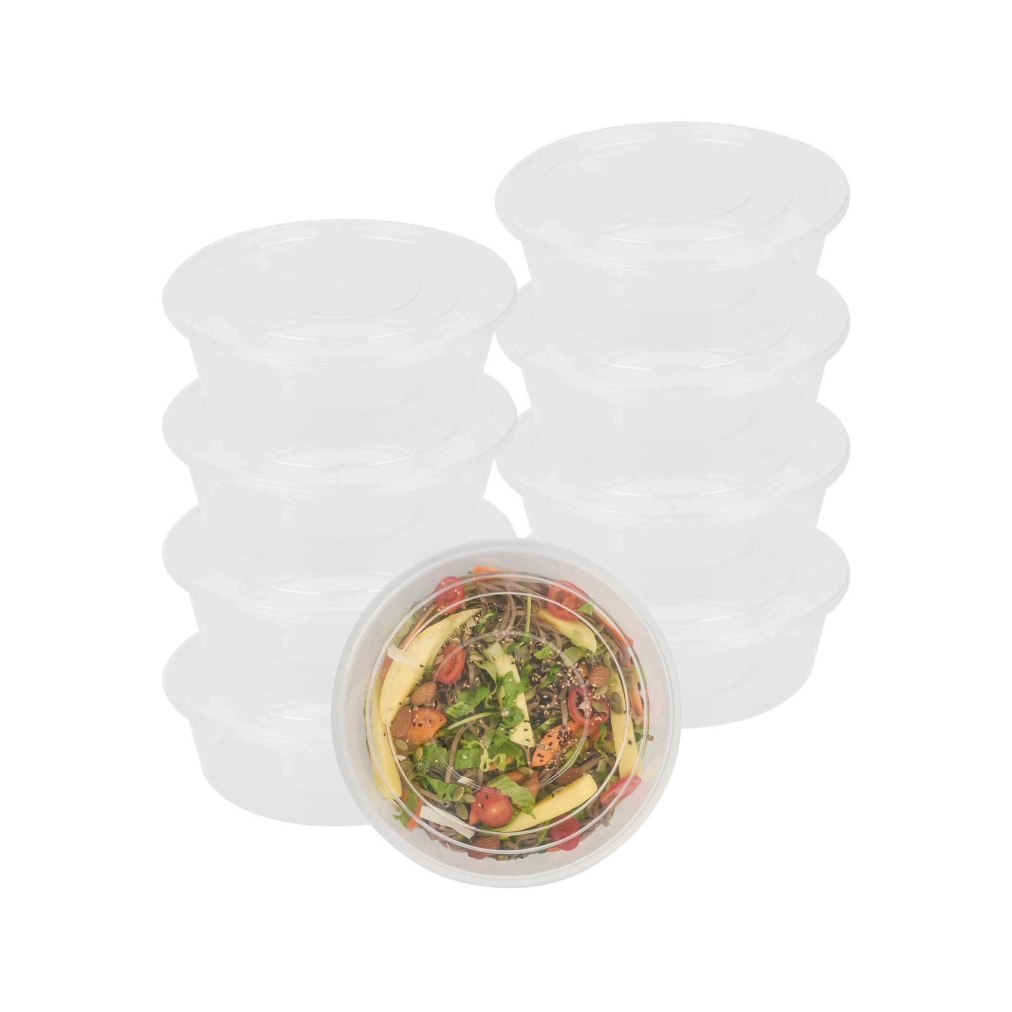SustainaLite 85 oz Round Clear Plastic Food Container - with Lid, Microwavable - 7 3/4" x 7 3/4" x 3 1/4" - 30 count box