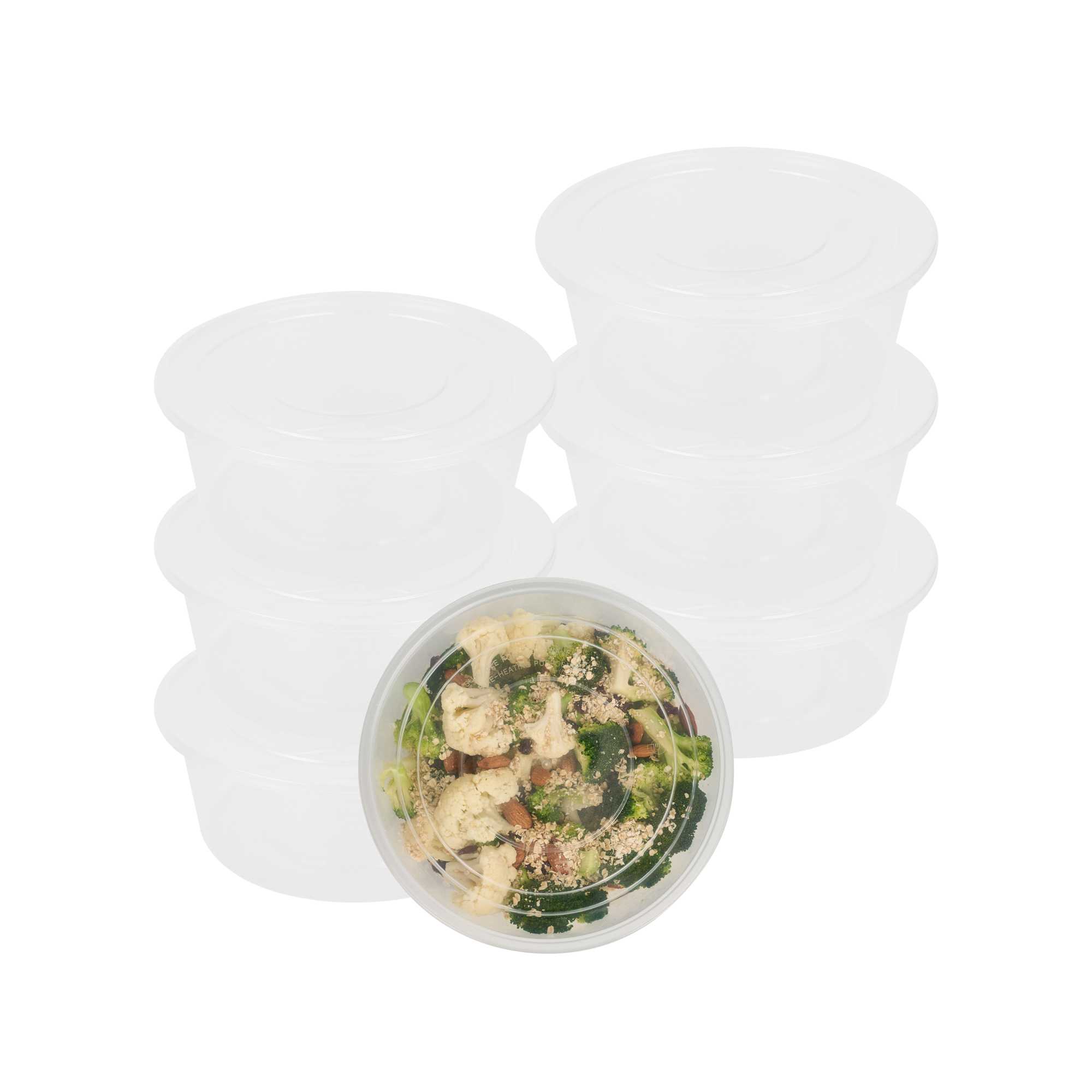 SustainaLite 101 oz Round Clear Plastic Food Container - with Lid, Microwavable - 7 3/4" x 7 3/4" x 3 3/4" - 30 count box