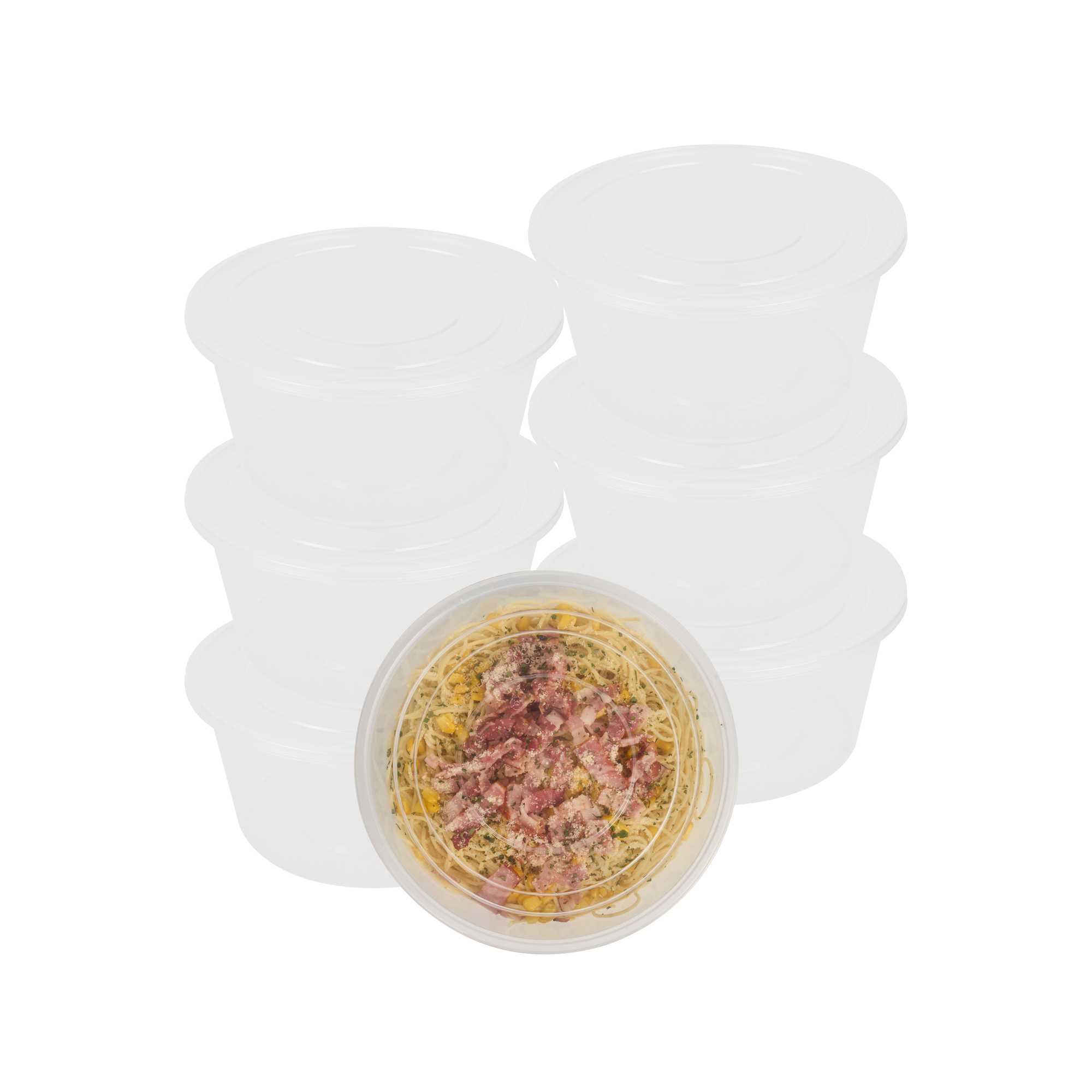 SustainaLite 118 oz Round Clear Plastic Food Container - with Lid, Microwavable - 7 1/4" x 7 1/4" x 4 1/4" - 30 count box