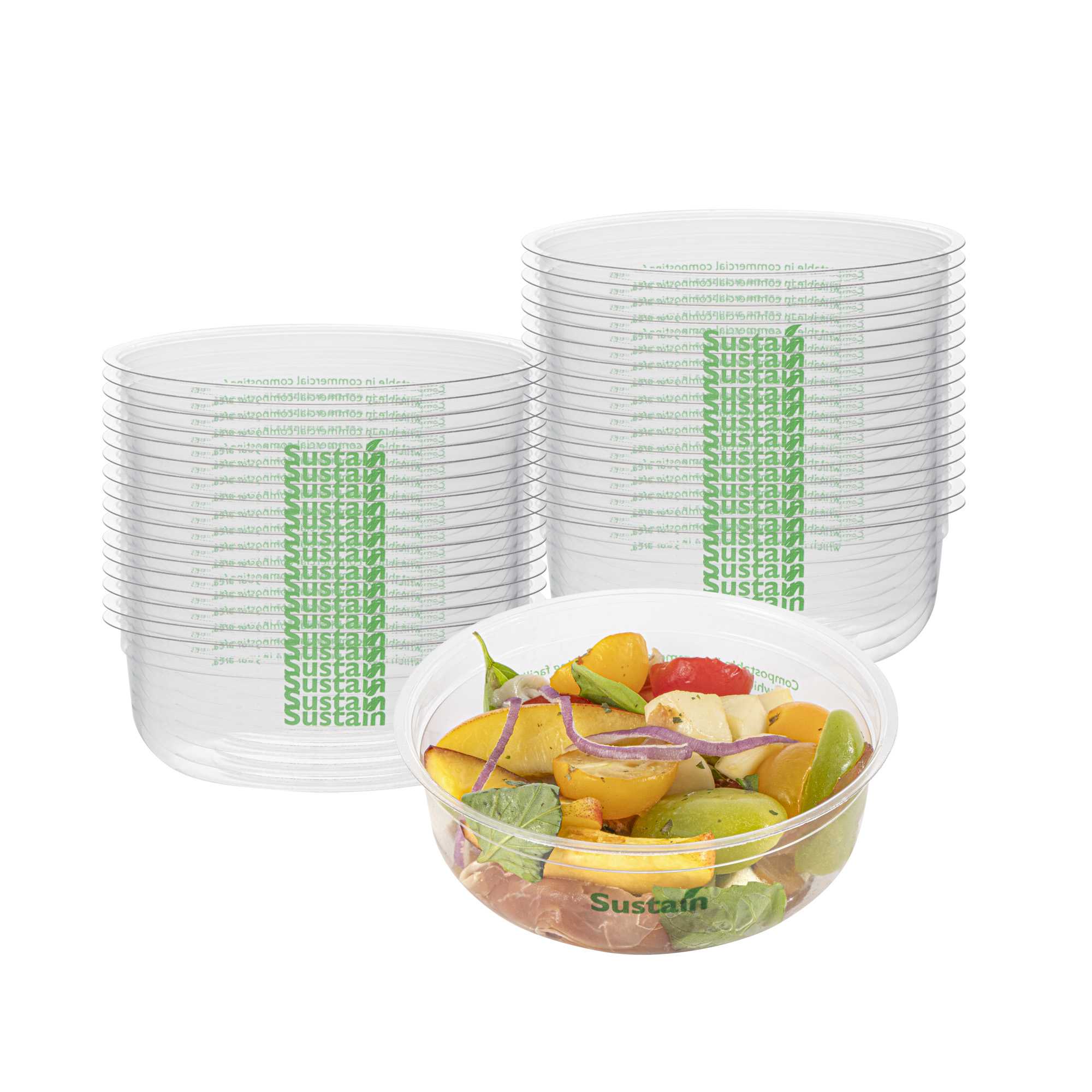 Sustain 8 oz U-Shape Clear PLA Plastic Deli Container - Compostable - 4 3/4" x 4 3/4" x 1 1/4" - 50 count box