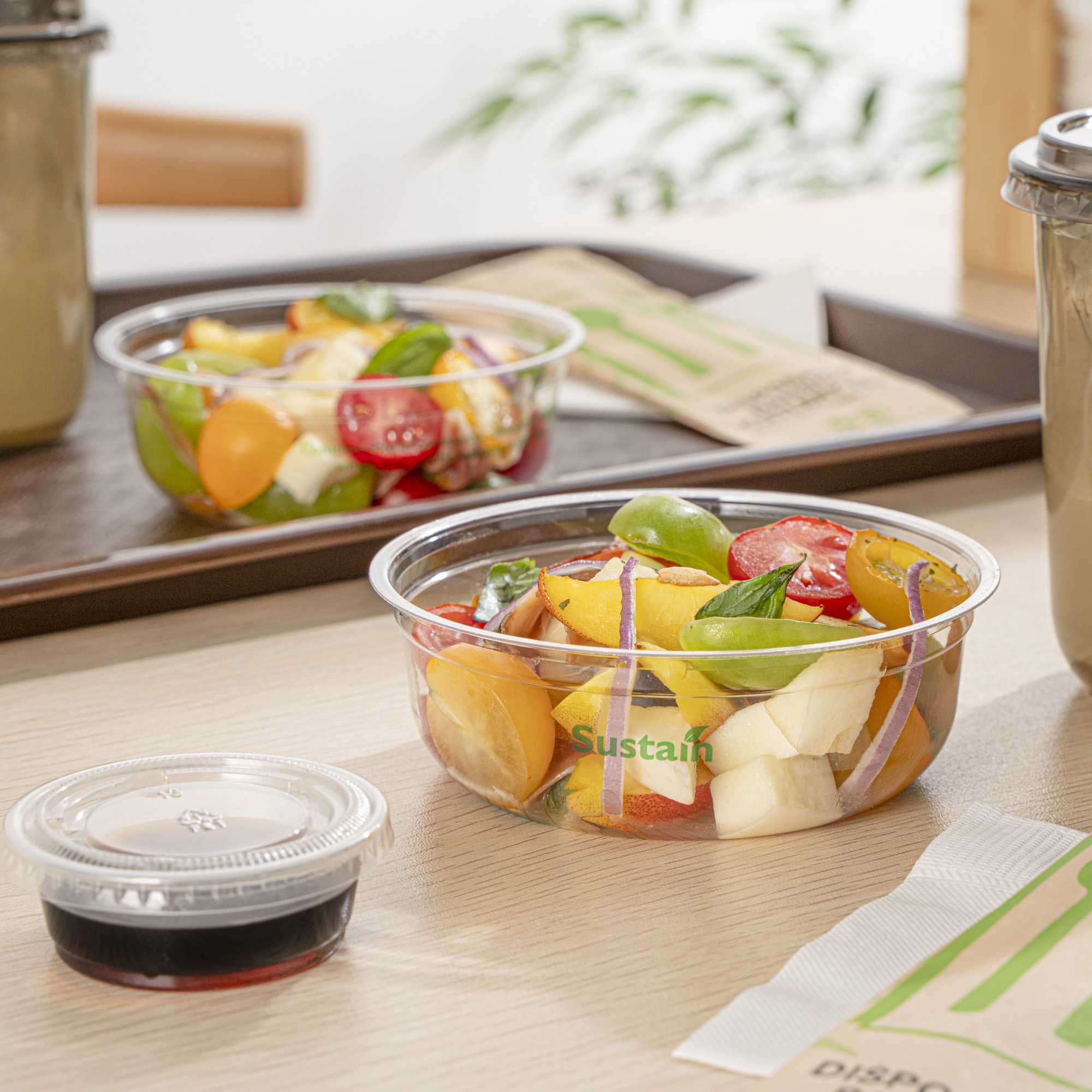 Sustain 8 oz U-Shape Clear PLA Plastic Deli Container - Compostable - 4 3/4" x 4 3/4" x 1 1/4" - 50 count box