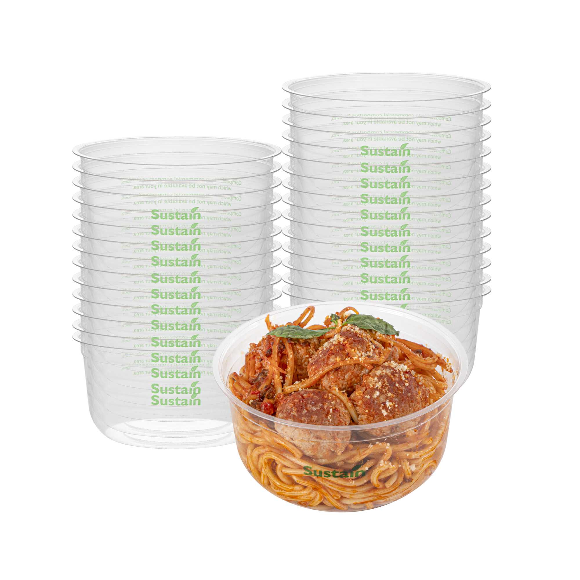 Sustain 12 oz U-Shape Clear PLA Plastic Deli Container - Compostable - 4 3/4" x 4 3/4" x 2 1/4" - 50 count box