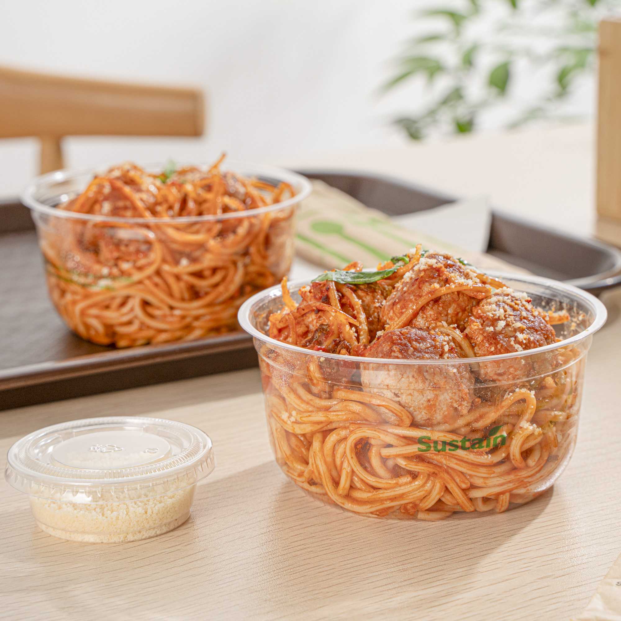Sustain 12 oz U-Shape Clear PLA Plastic Deli Container - Compostable - 4 3/4" x 4 3/4" x 2 1/4" - 50 count box
