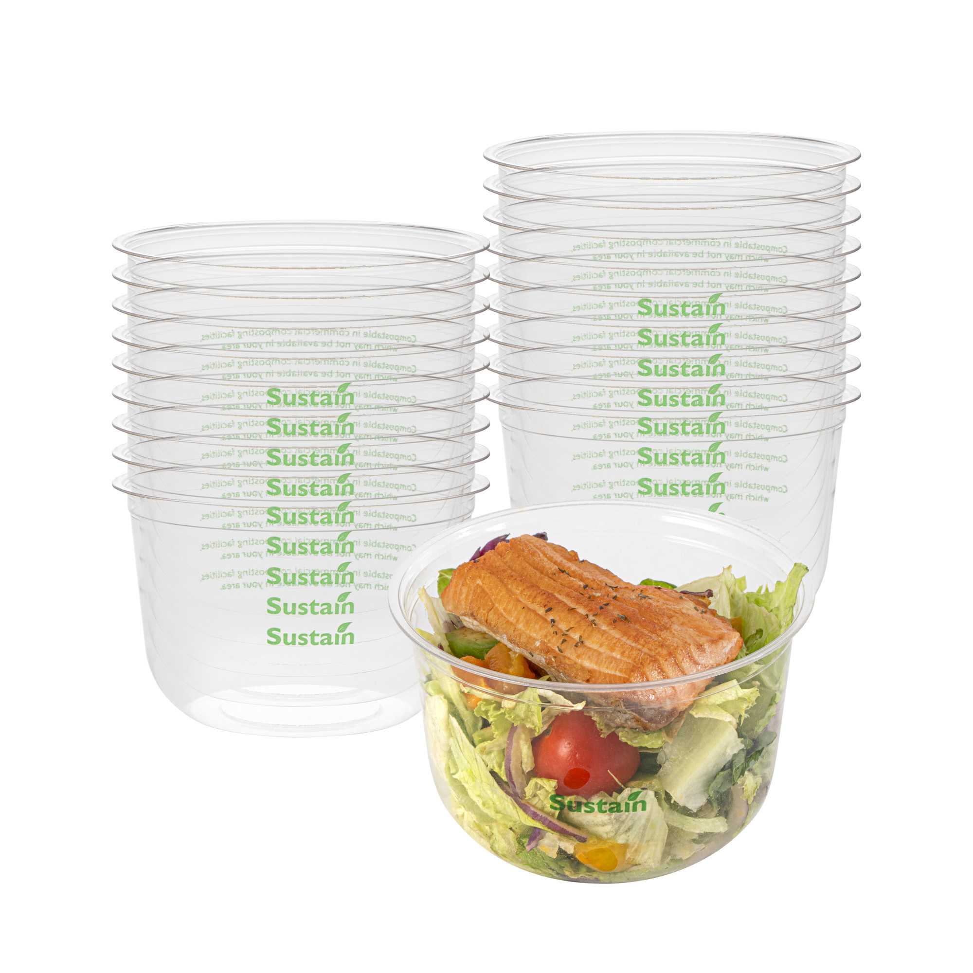 Sustain 16 oz U-Shape Clear PLA Plastic Deli Container - Compostable - 4 3/4" x 4 3/4" x 3" - 50 count box