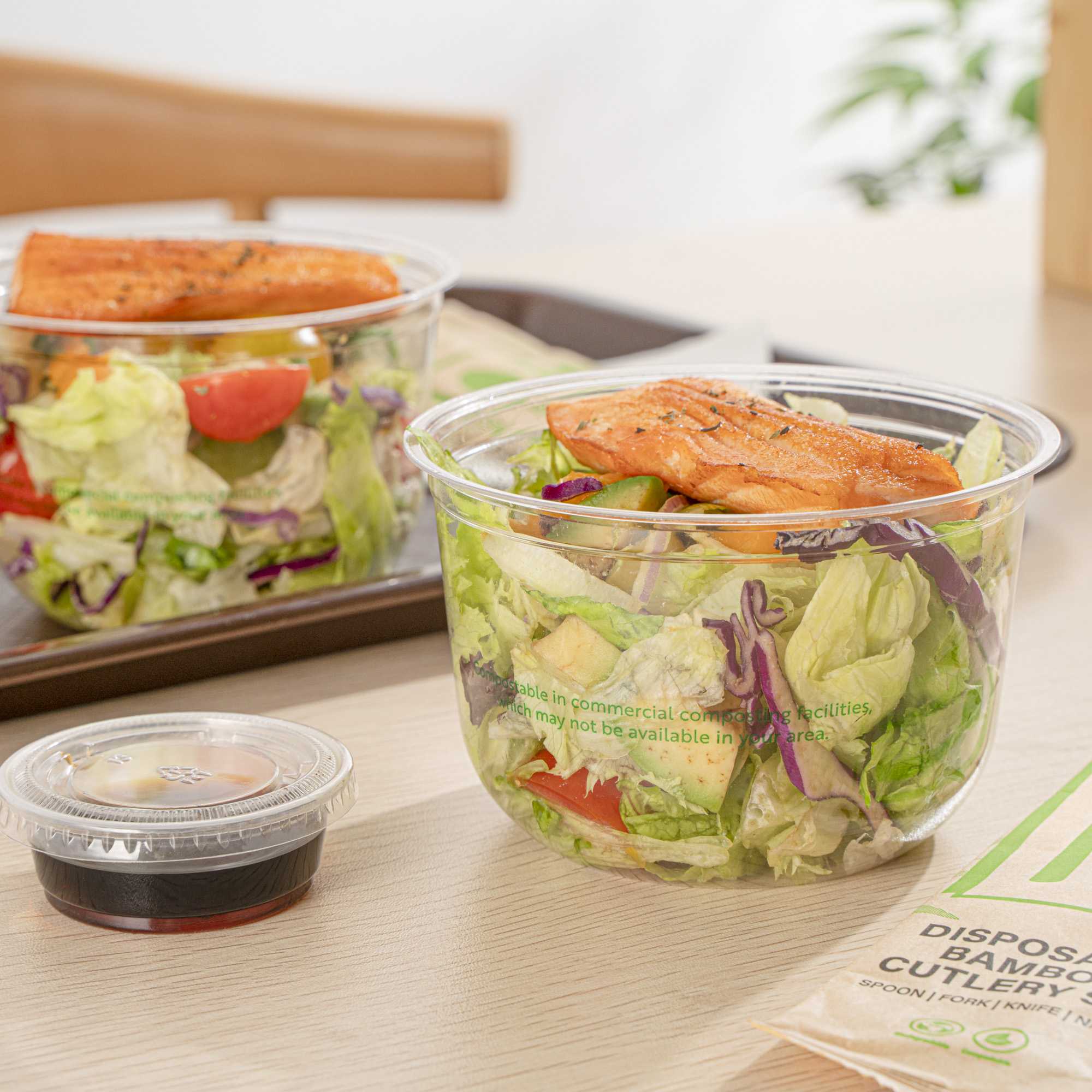 Sustain 16 oz U-Shape Clear PLA Plastic Deli Container - Compostable - 4 3/4" x 4 3/4" x 3" - 50 count box