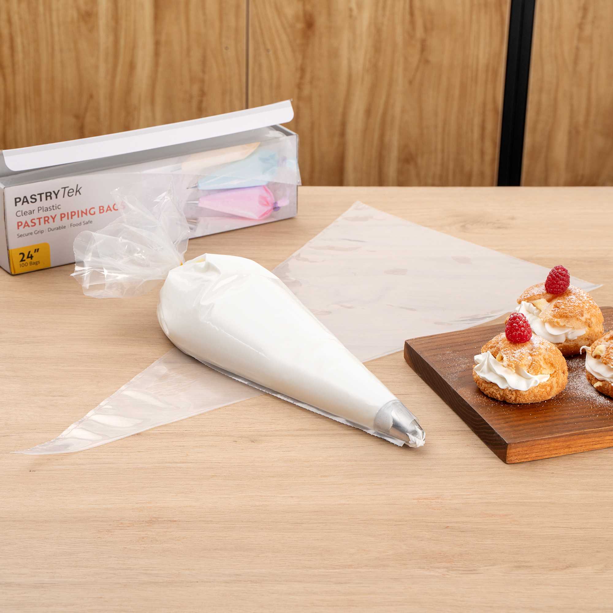Pastry Tek Clear Plastic Disposable Pastry Piping Bag - 100 Bags / Roll - 24" - 1 count box
