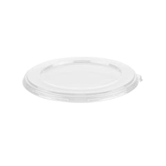 Pulp Safe Round Clear PET Plastic Flat Lid - Fits 32 oz Bagasse Bowl - 50 count box