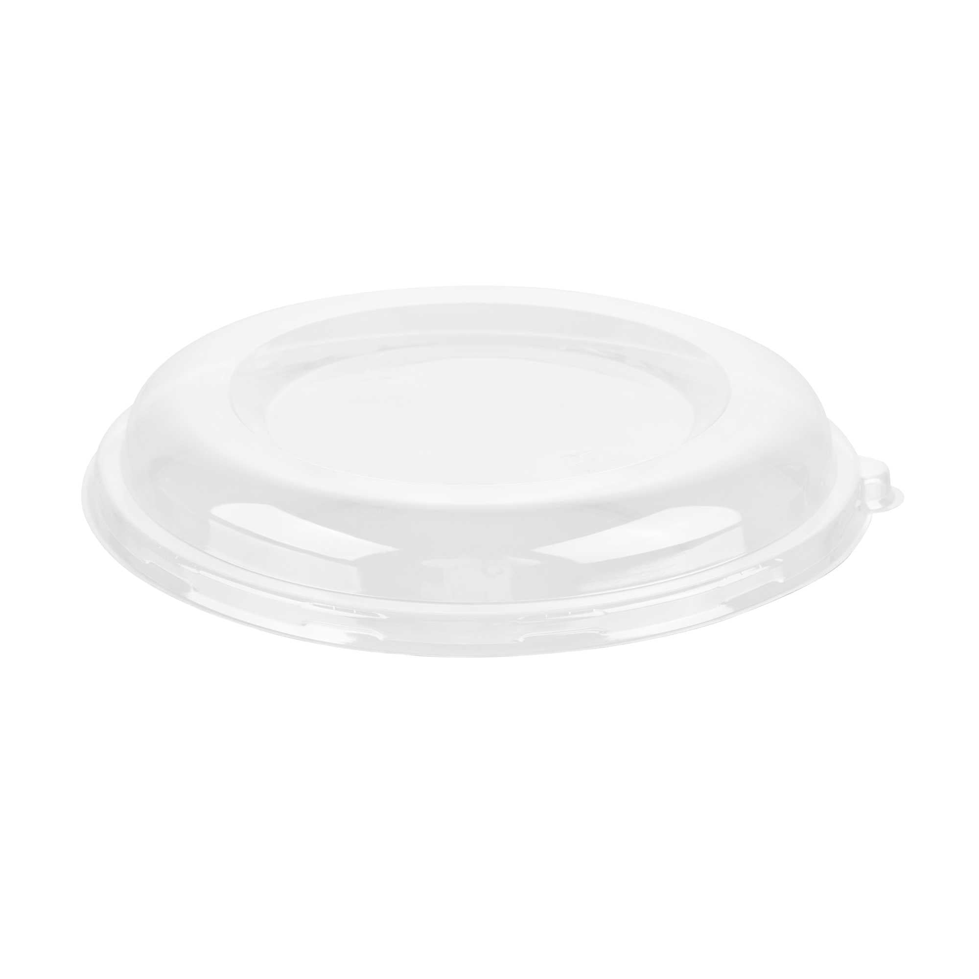 Pulp Safe Round Clear PET Plastic Dome Lid - Fits 32 oz Bagasse Bowl - 100 count box