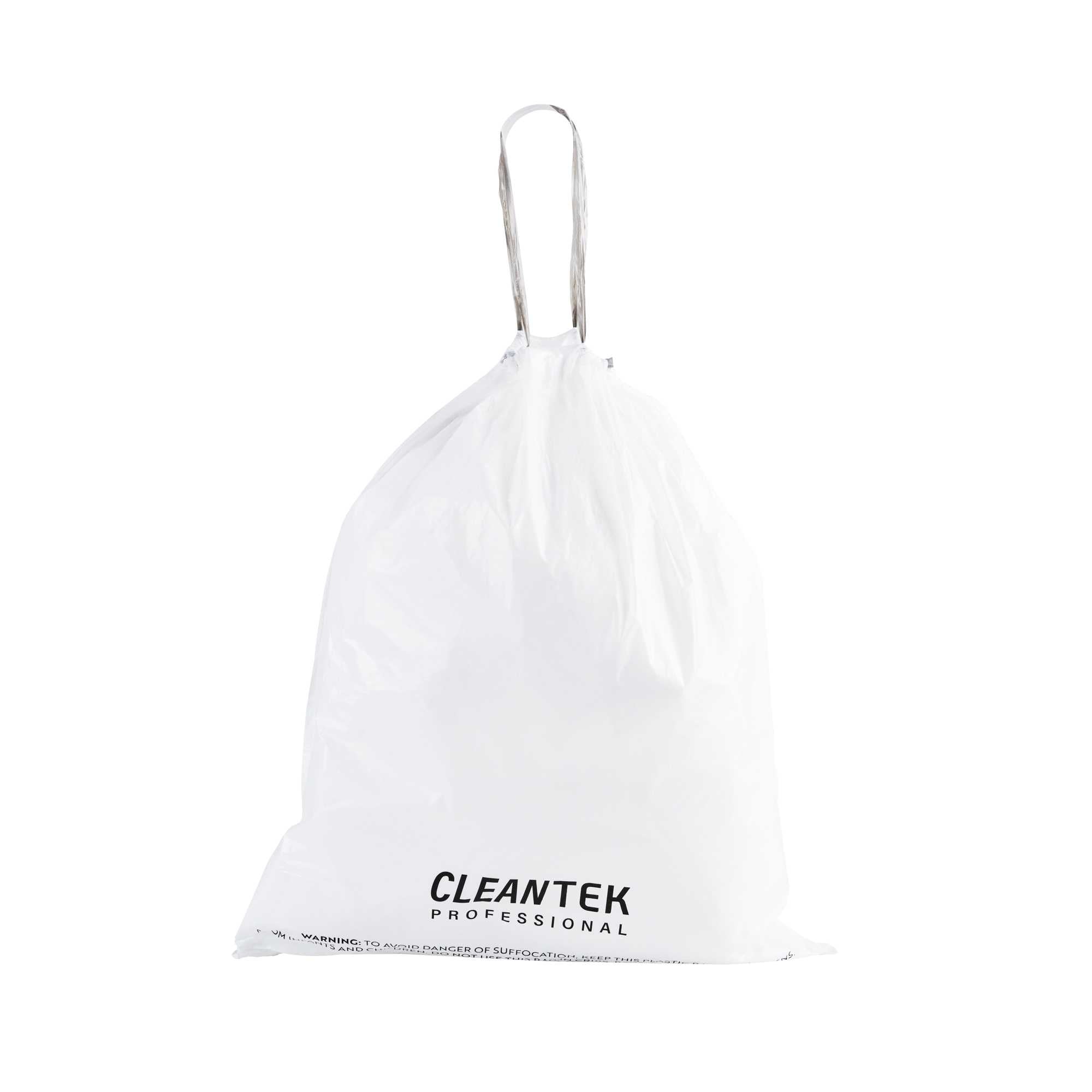 Clean Tek Professional 13 gal White Plastic Trash Can Liner - Medium Density, Drawstring Closure - 28" x 24" - 50 count box