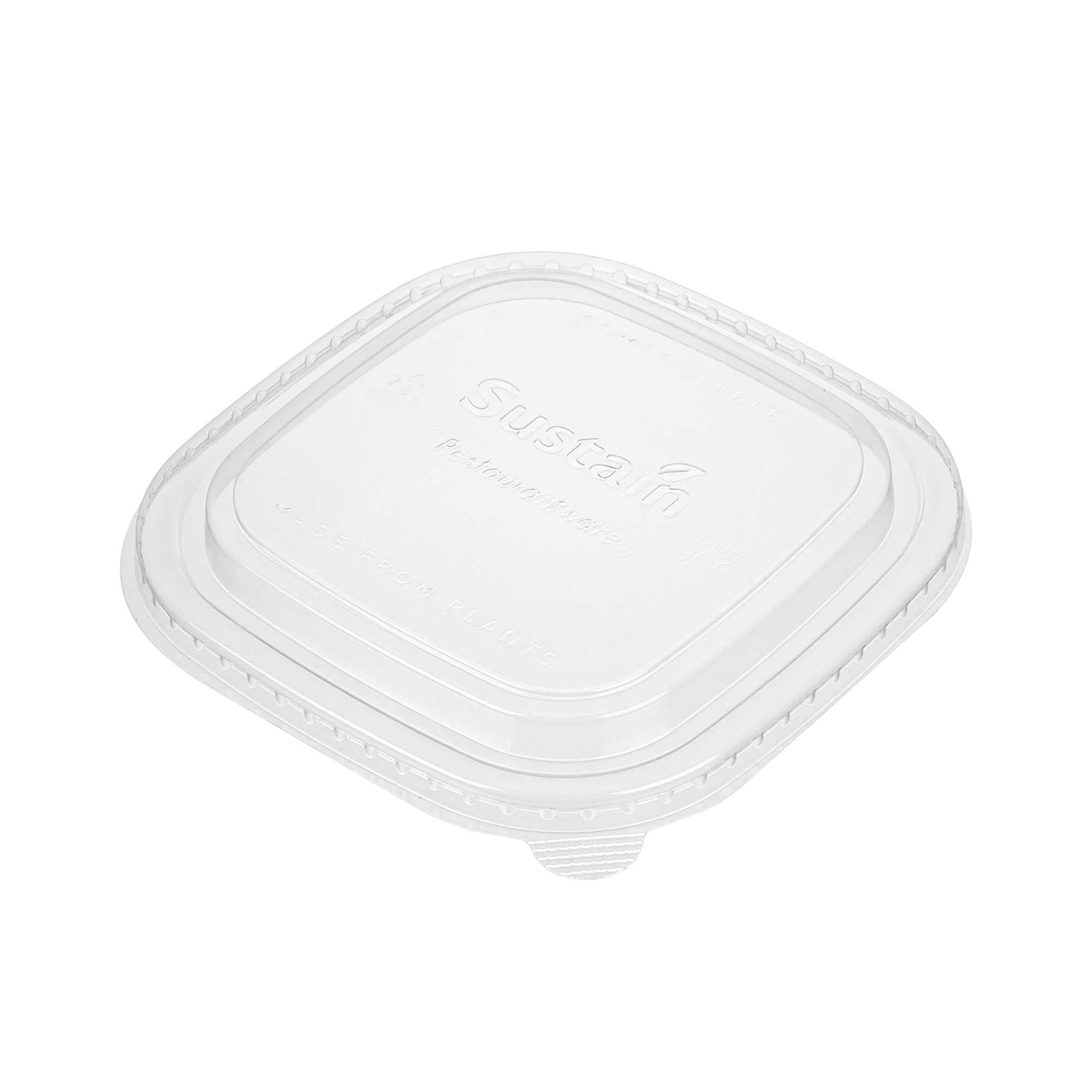 Sustain Square Clear PLA Plastic Lid - Fits 25, 34, 40 And 47 oz Take Out Containers, Compostable - 6 3/4" x 6 3/4" - 50 count box