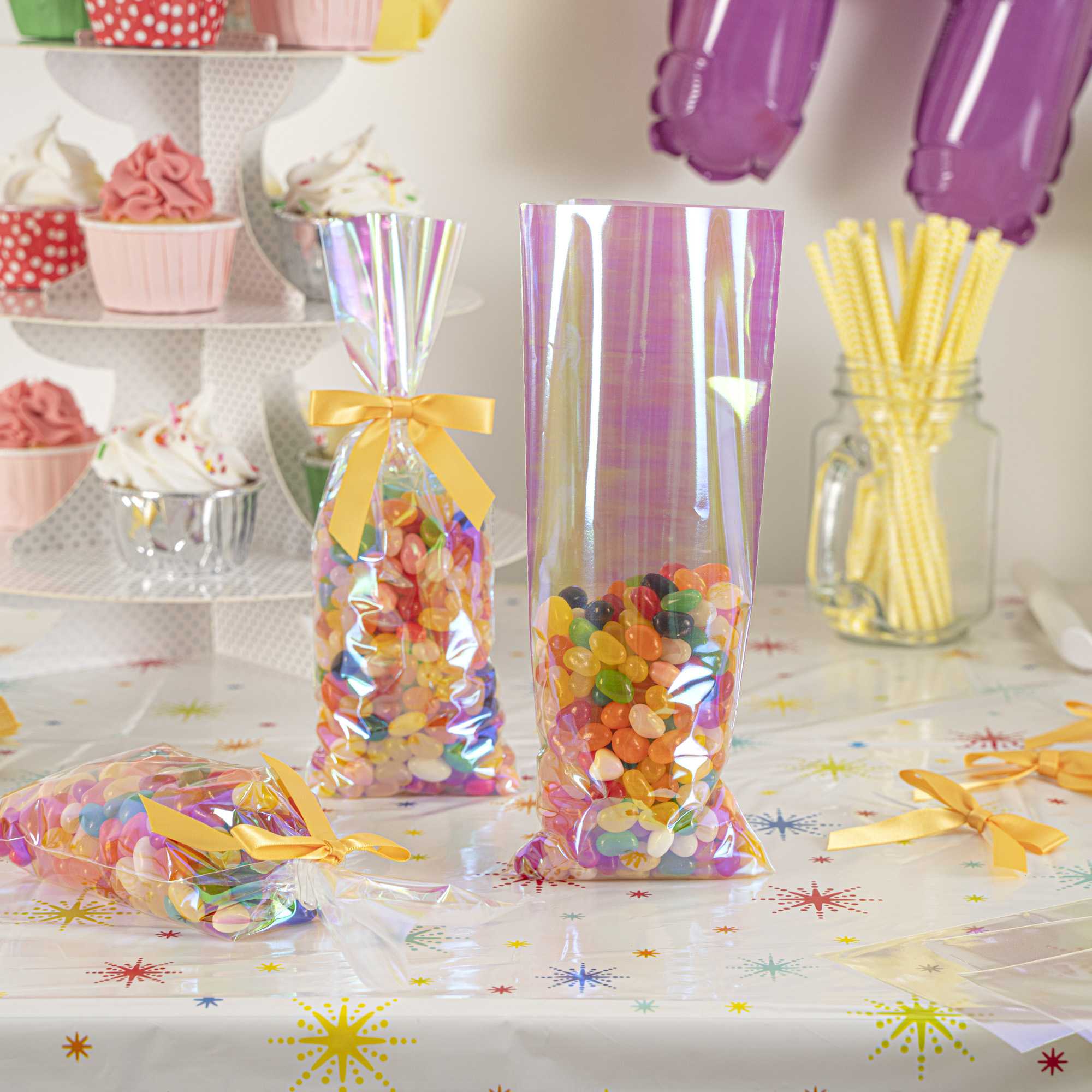 Table Tek Clear Iridescent Plastic Candy Bag - 10" x 4" - 100 count box