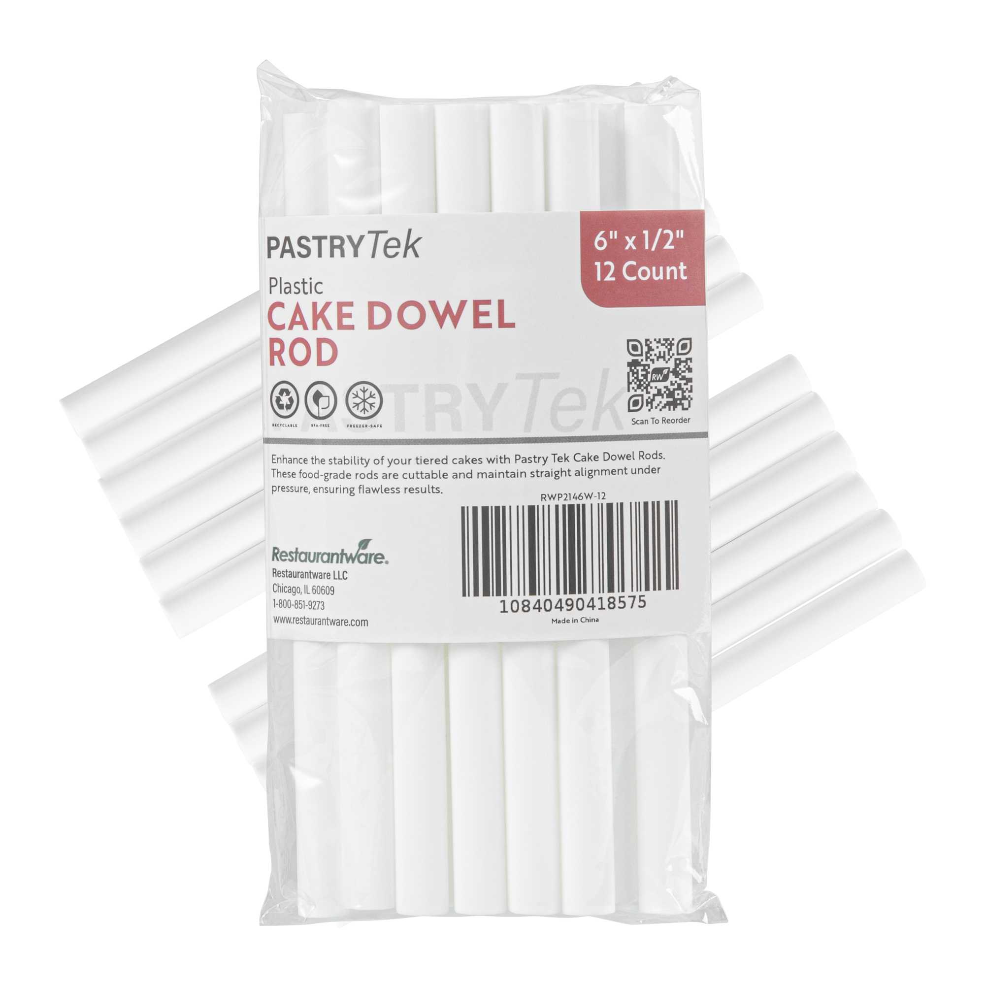 Pastry Tek Plastic Cake Dowel Rod - 1/2" x 6" - 12 count box