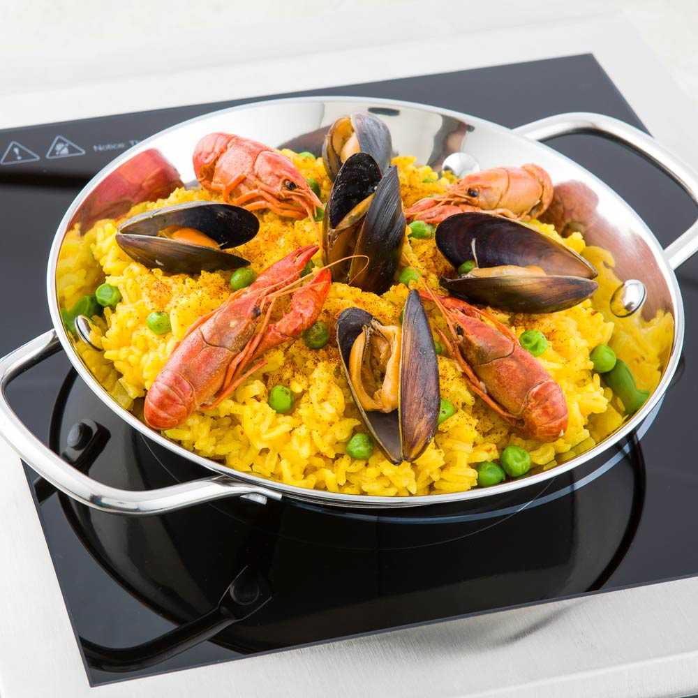 Met Lux Round Stainless Steel Paella Pan - Induction Ready - 11" x 8" x 1 1/2" - 1 count box