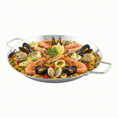 Met Lux Round Stainless Steel Paella Pan - Induction Ready - 13 1/2
