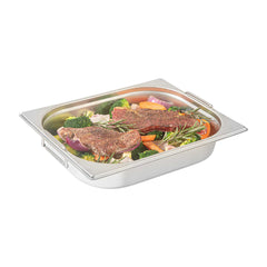 Met Lux Rectangle Stainless Steel 1/2 Size Steam Table Pan 2.5 Inch Deep - Anti Jam, Collapsible Handles - 12 count box