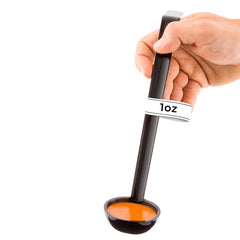 Voga 1 oz Black Plastic Sauce Ladle - 10 1/2