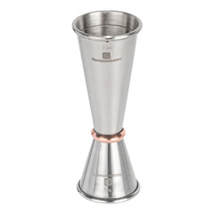 Bar Lux 1 oz / 2 oz Stainless Steel Jigger - Japanese Style, Mirrored Finish, Copper-Plated Ring - 1 count box
