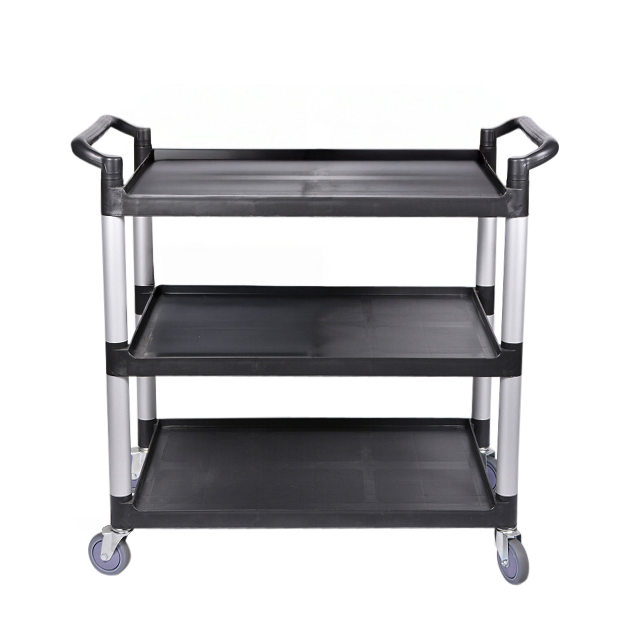 RW Clean Black Plastic Large Heavy-Duty Rolling Utility Cart - 3 Shelves - 40 1/4" x 19 3/4" x 37 3/4" - 1 count box