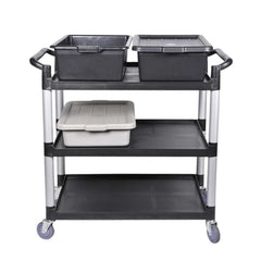 RW Clean Black Plastic Large Heavy-Duty Rolling Utility Cart - 3 Shelves - 40 1/4