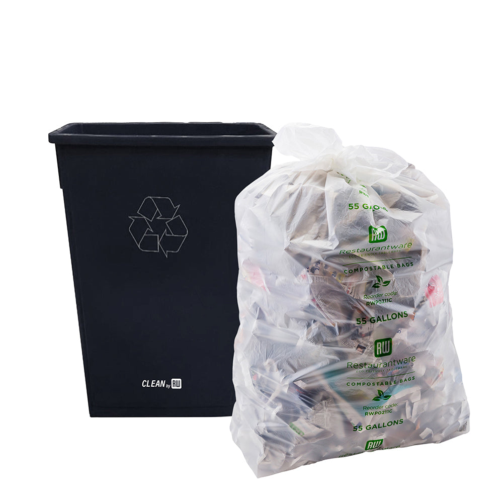 RW Clean 23 gal Black Plastic Slim Trash Can - 20" x 11 1/4" x 29 3/4" - 1 count box