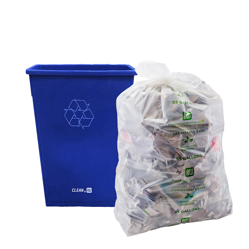 RW Clean 23 gal Blue Plastic Slim Trash Can - 20" x 11 1/4" x 29 3/4" - 1 count box