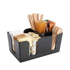 Bar Lux Black Plastic Condiment Caddy Napkin Holder - 6 Compartments, Pebbled - 9 1/2