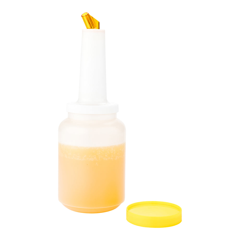 Bar Lux 2 qt Plastic Quick Pour Storage Container Bottle - with Yellow Spout and Lid - 4 3/4" x 4 3/4" x 13 3/4" - 1 count box